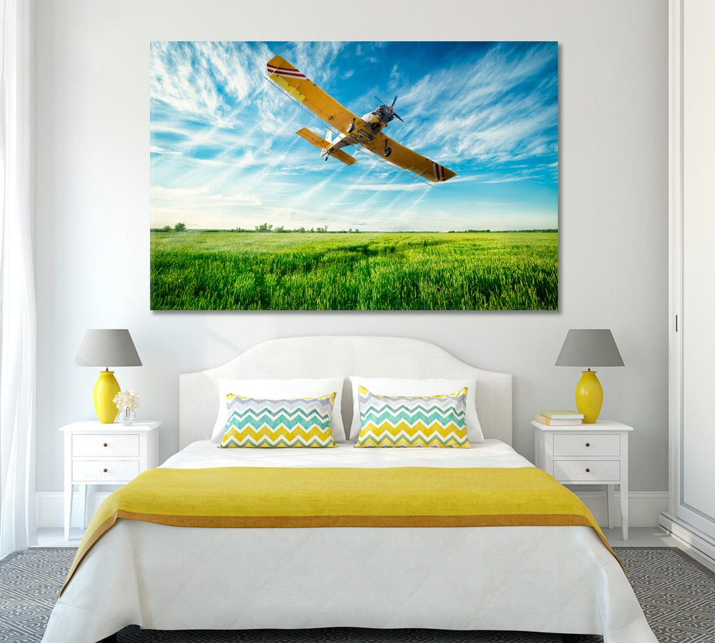 Agricultural Plane Sprayed Field Canvas Print ArtLexy 1 Panel 24"x16" inches 