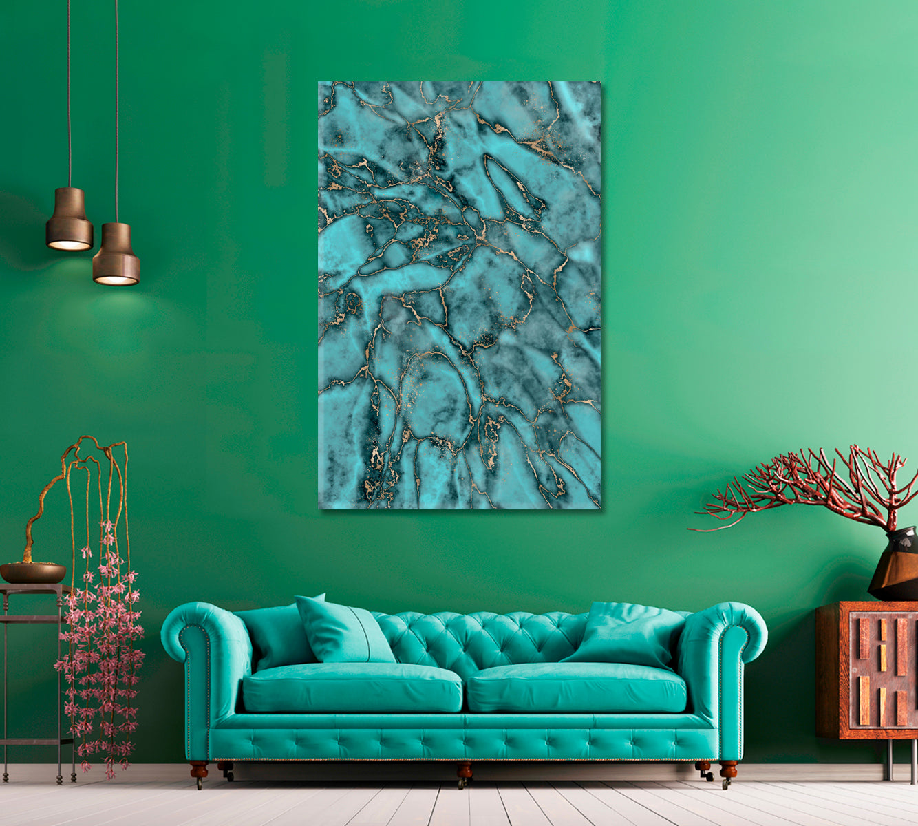 Abstract Turquoise Marble with Gold Veins Canvas Print ArtLexy   