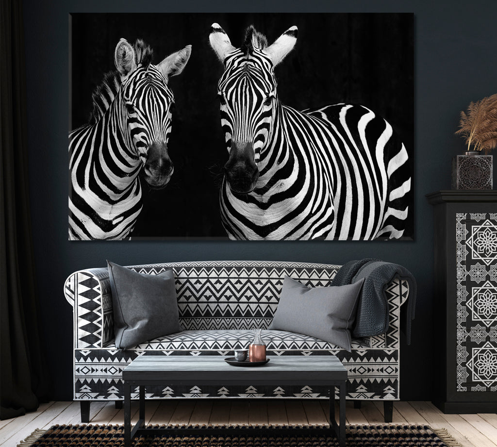 Zebras in Black and White Canvas Print ArtLexy 1 Panel 24"x16" inches 