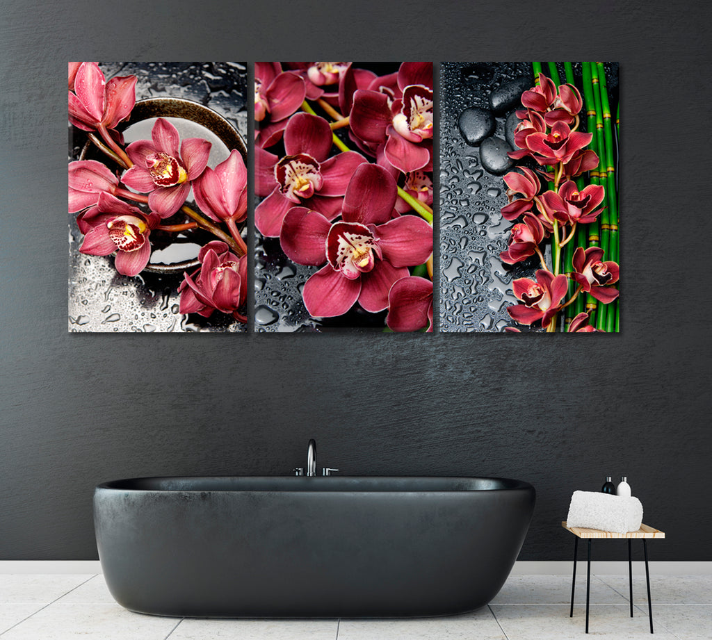 Set of 3 Red Orchid Canvas Print ArtLexy 3 Panels 48”x24” inches 