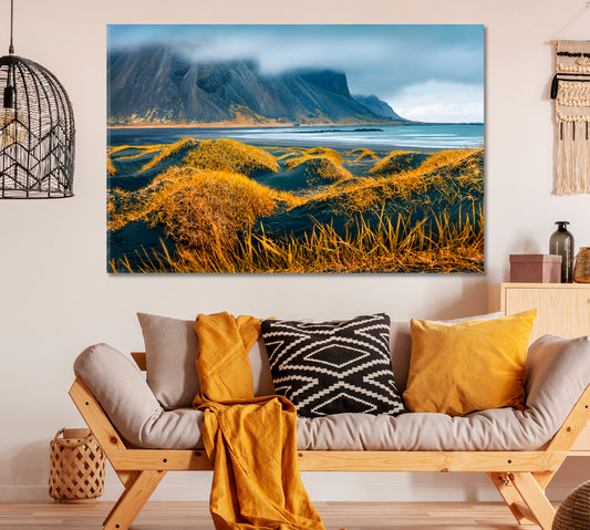 Vestrahorn Mountain and Stokksnes Beach Iceland Canvas Print ArtLexy 1 Panel 24"x16" inches 