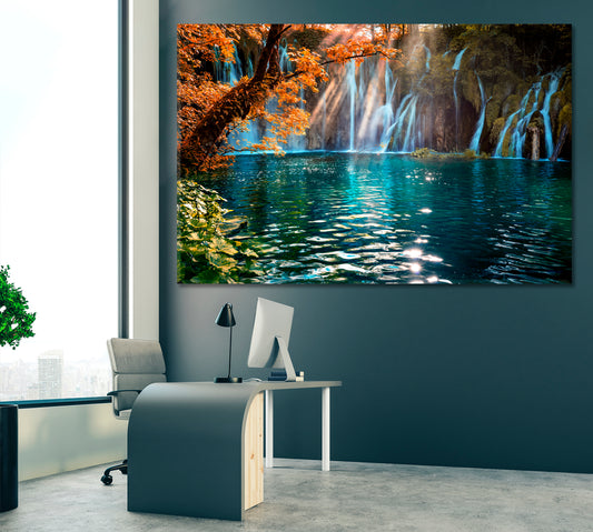Waterfall in Plitvice National Park Canvas Print ArtLexy 1 Panel 24"x16" inches 