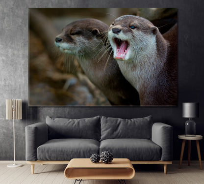 Otter Family Canvas Print ArtLexy 1 Panel 24"x16" inches 