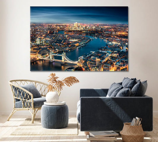Canary Wharf Financial District and Tower Bridge London Canvas Print ArtLexy 1 Panel 24"x16" inches 