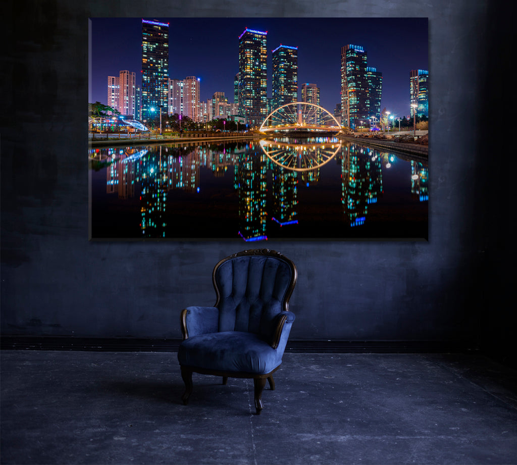 Songdo Central Park at Night in Incheon South Korea Canvas Print ArtLexy 1 Panel 24"x16" inches 