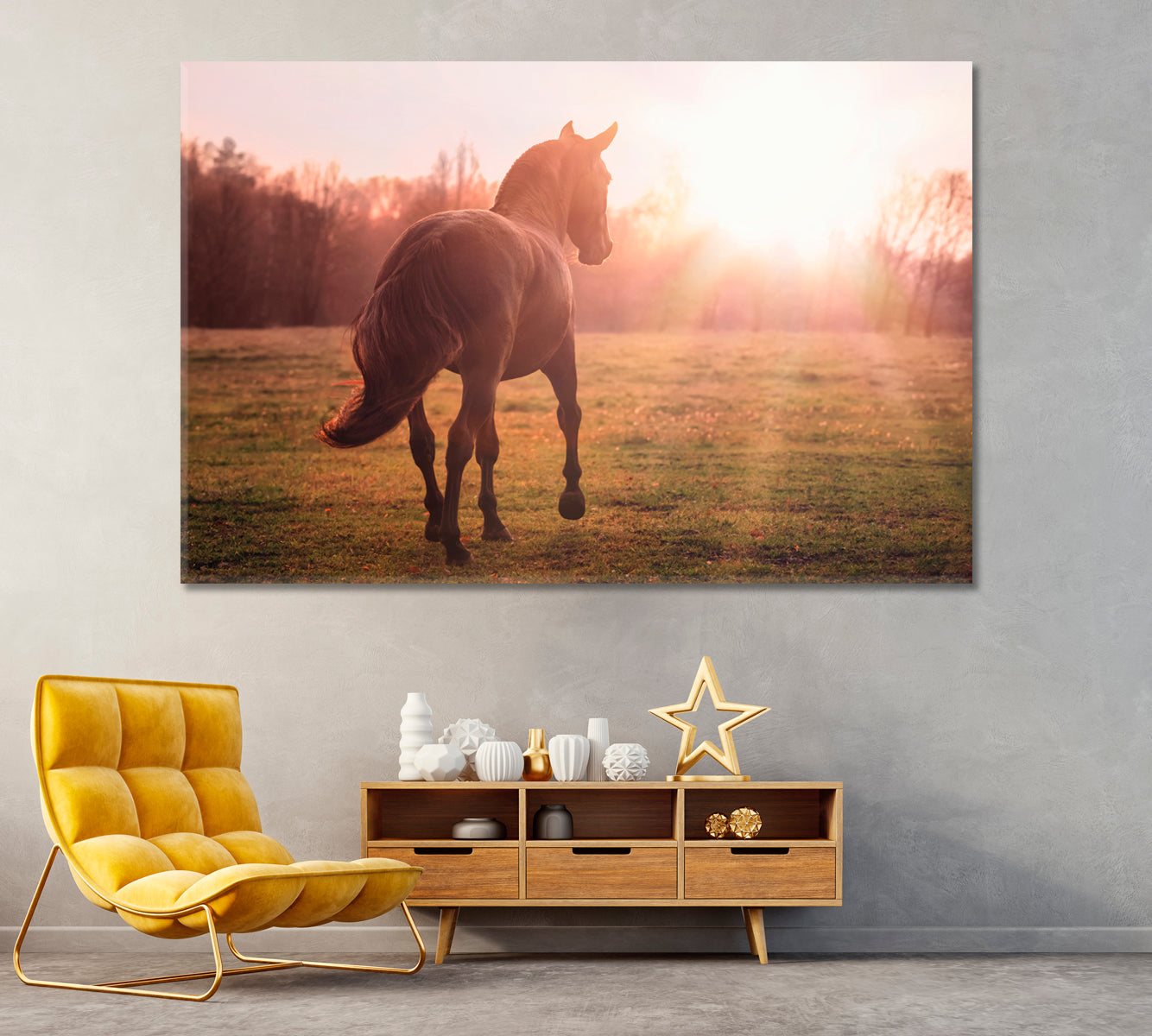 Andalusian Horse in Field Canvas Print ArtLexy 1 Panel 24"x16" inches 