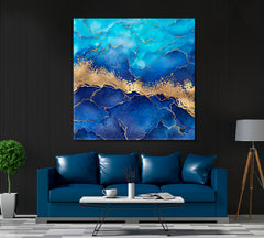 Abstract Blue Marble with Golden Veins Canvas Print ArtLexy 1 Panel 12"x12" inches 