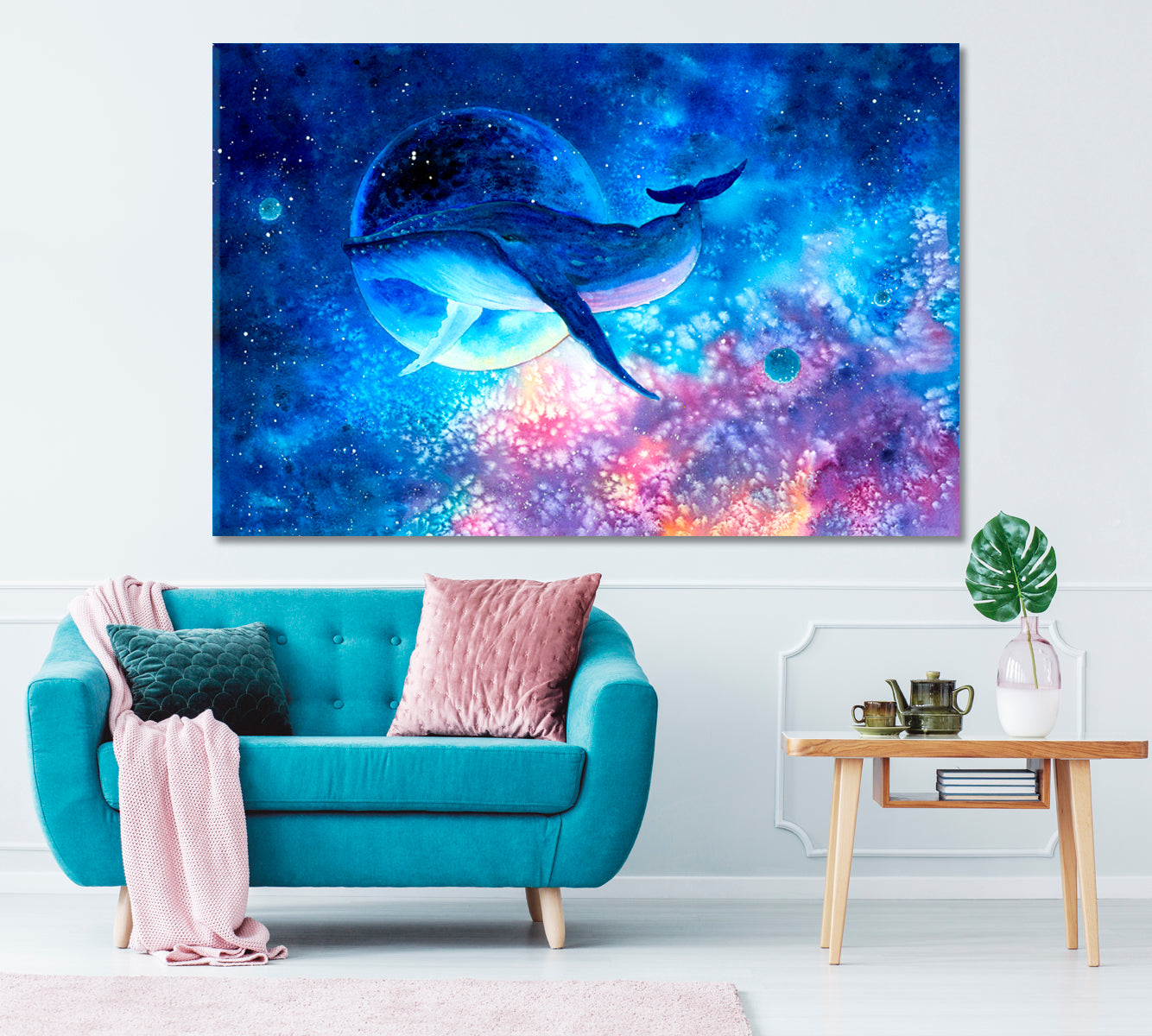 Whale in Space Canvas Print ArtLexy 1 Panel 24"x16" inches 