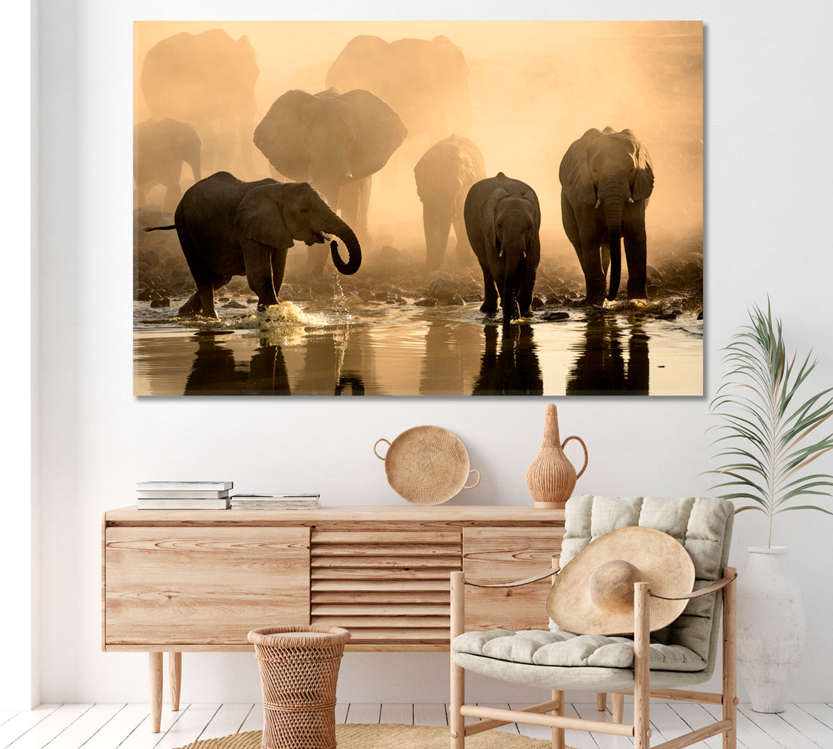 Elephant Herd Africa Canvas Print ArtLexy 1 Panel 24"x16" inches 