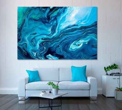 Blue Marble Abstract Painting Canvas Print ArtLexy 1 Panel 24"x16" inches 