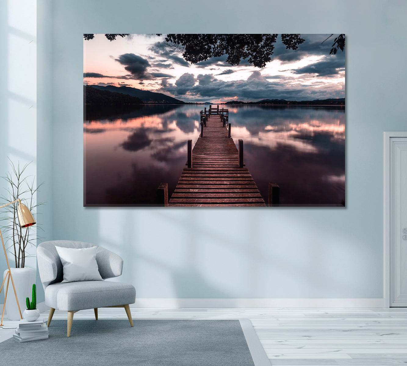 Long Wooden Pier Canvas Print ArtLexy 1 Panel 24"x16" inches 