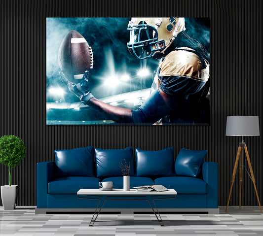 American Football Player in Action Canvas Print ArtLexy 1 Panel 24"x16" inches 