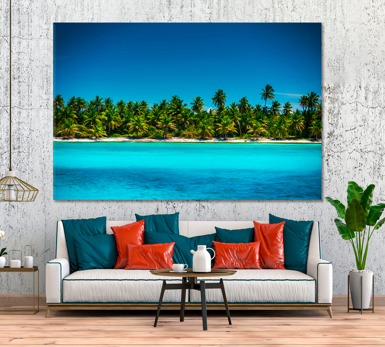 Palm Trees on Tropical Beach Canvas Print ArtLexy 1 Panel 24"x16" inches 
