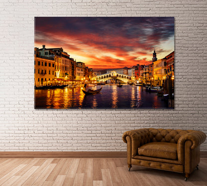 Grand Canal and Rialto Bridge Venice Italy Canvas Print ArtLexy 1 Panel 24"x16" inches 