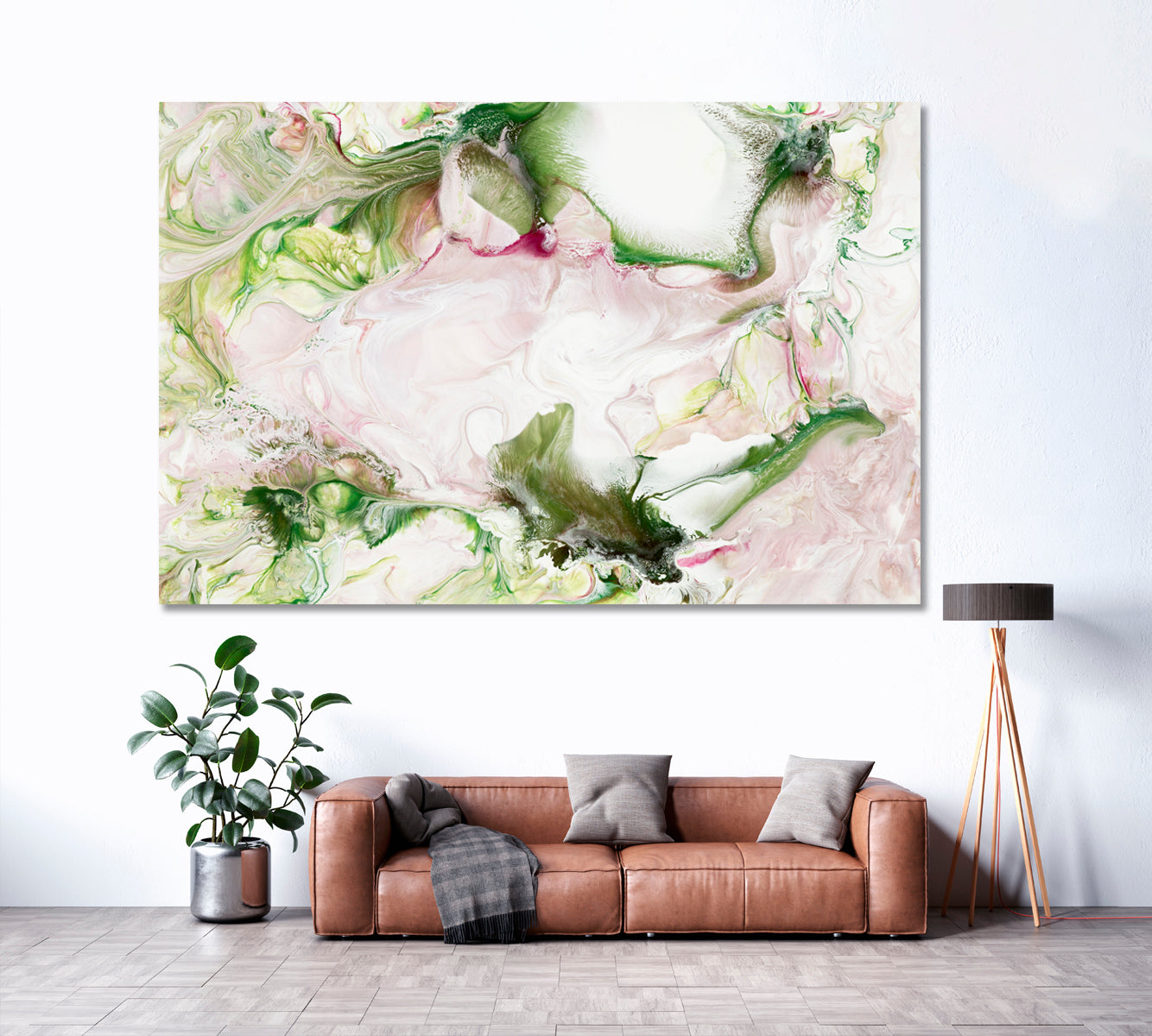 Green and Pink Abstract Composition Canvas Print ArtLexy 1 Panel 24"x16" inches 