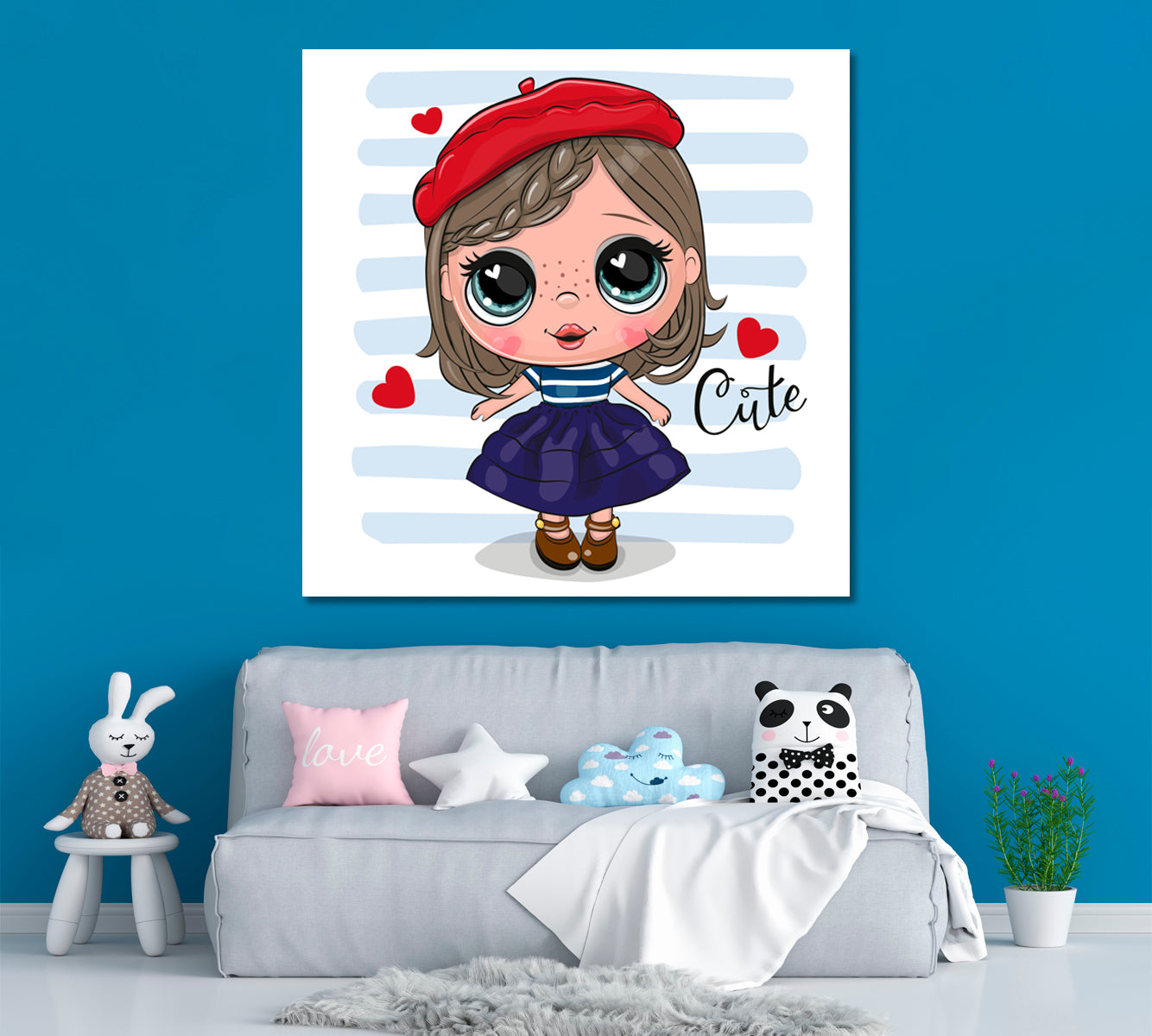 Baby Girl in Red Beret Canvas Print ArtLexy 1 Panel 12"x12" inches 
