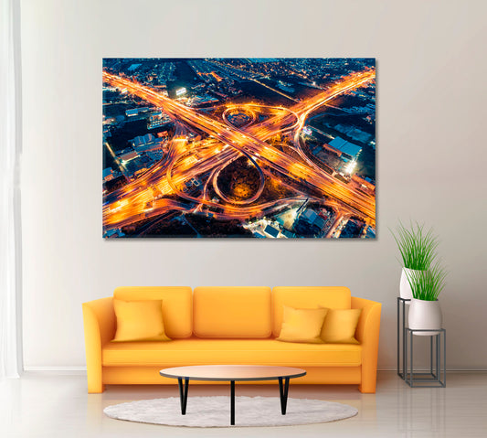 Expressway at Night Canvas Print ArtLexy 1 Panel 24"x16" inches 