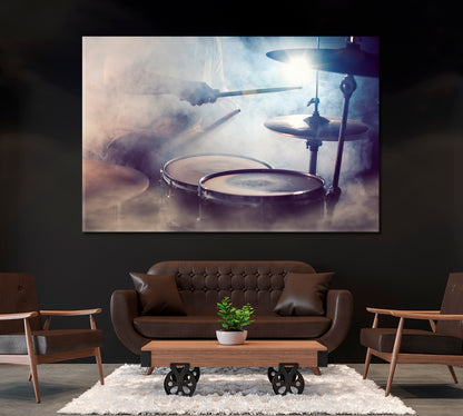 Drum Set in Fog Canvas Print ArtLexy 1 Panel 24"x16" inches 