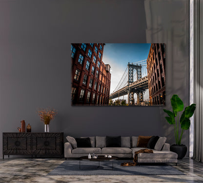 Manhattan Bridge Seen from Narrow Alley Canvas Print ArtLexy 1 Panel 24"x16" inches 
