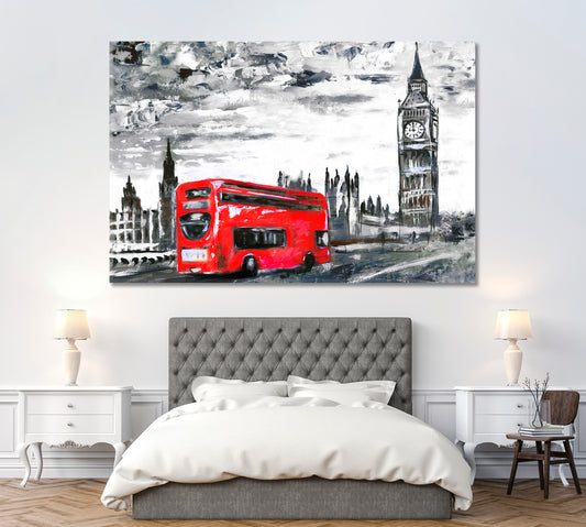 London with Red Bus and Big Ben Canvas Print ArtLexy 1 Panel 24"x16" inches 
