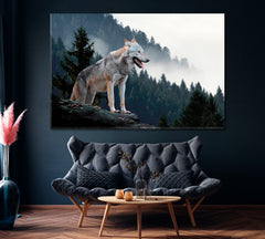 Timber Wolf in Forest Canvas Print ArtLexy 1 Panel 24"x16" inches 