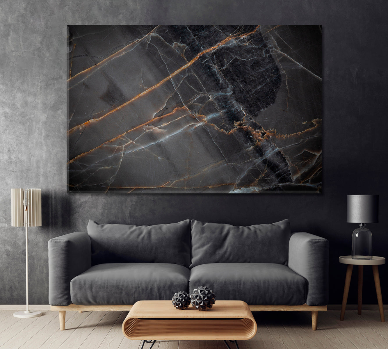 Natural Dark Gray Marble Canvas Print ArtLexy 1 Panel 24"x16" inches 