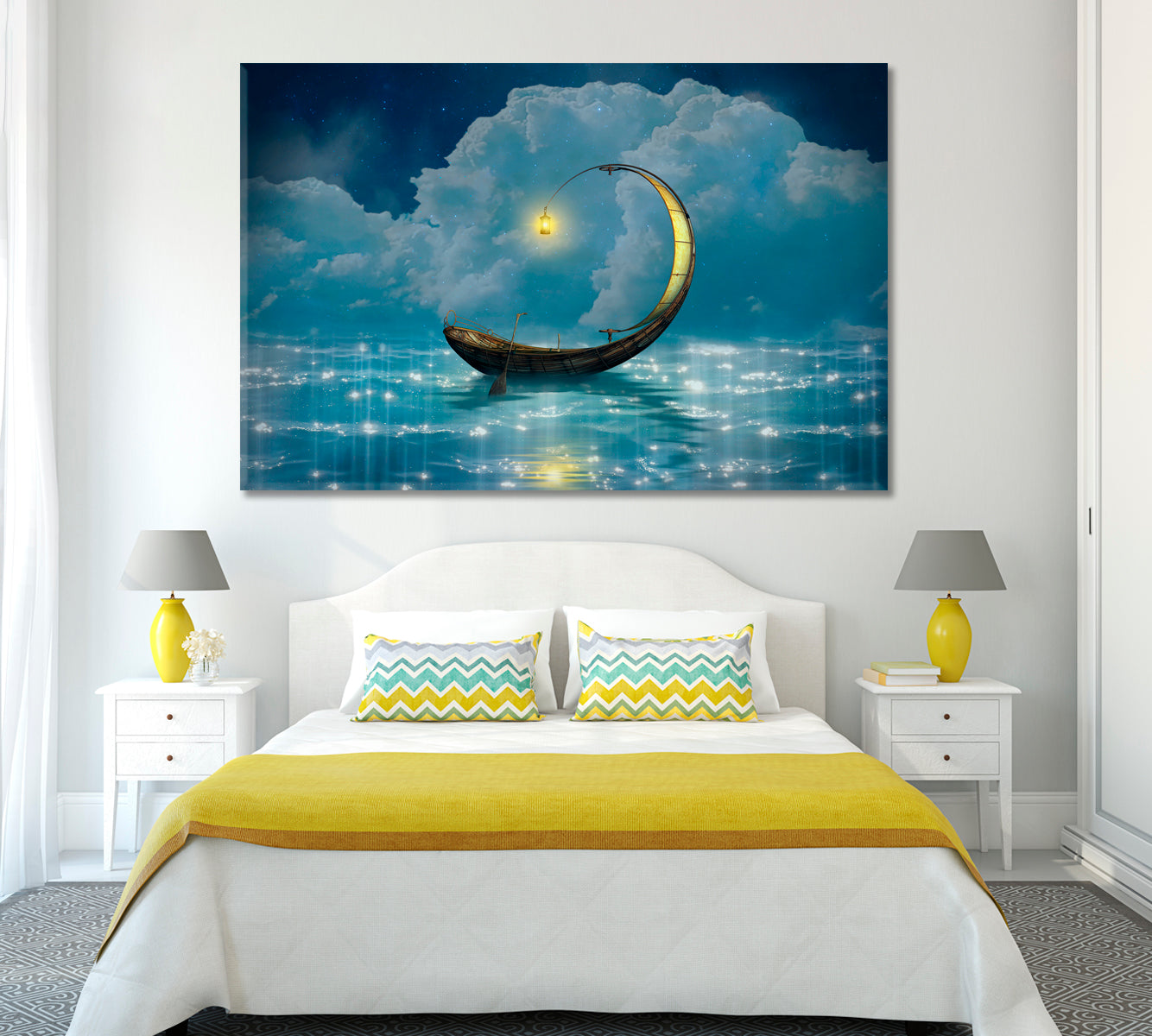 Fantasy Boat in Starry Night Canvas Print ArtLexy 1 Panel 24"x16" inches 