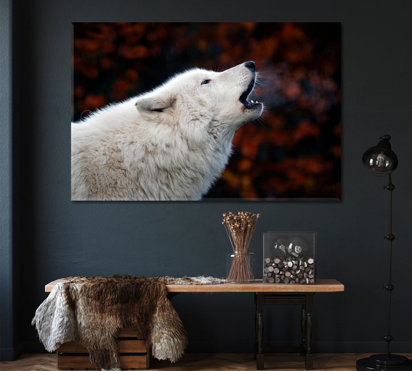 White Wolf Howling Canvas Print ArtLexy 1 Panel 24"x16" inches 