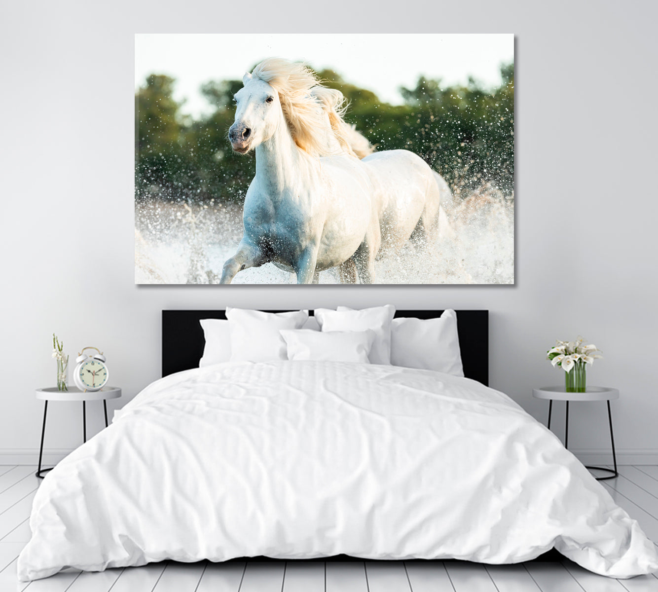 White Horses Running in Water Canvas Print ArtLexy   