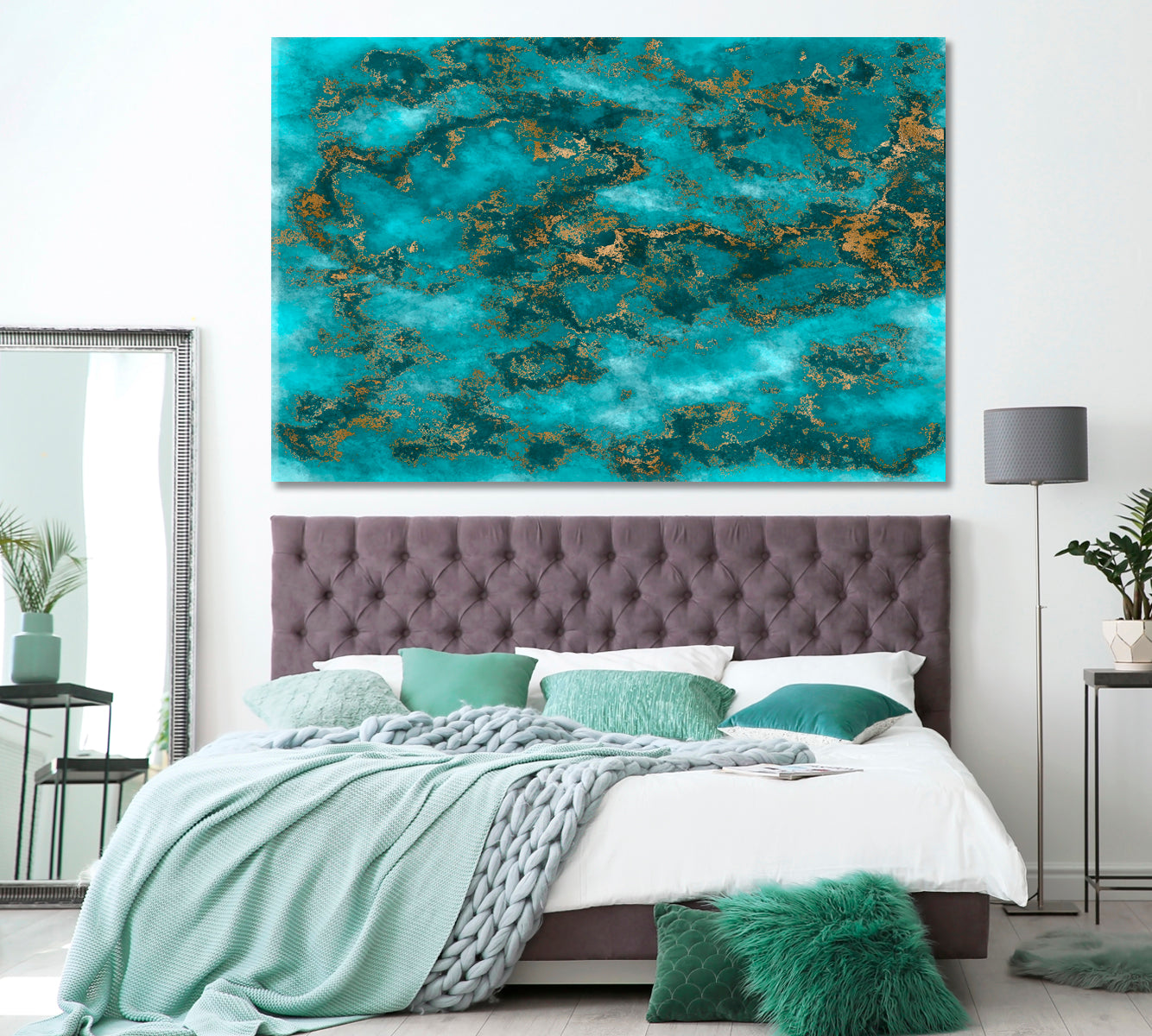 Luxury Turquoise Marble with Gold Veins Canvas Print ArtLexy 1 Panel 24"x16" inches 