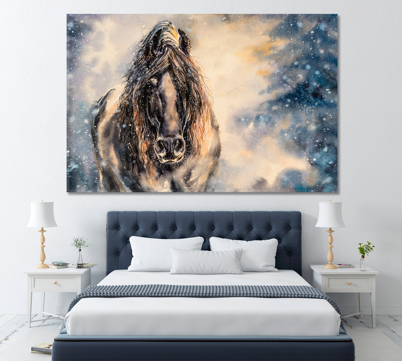 Horse in Winter Forest Canvas Print ArtLexy 1 Panel 24"x16" inches 