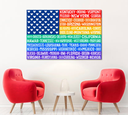 Rainbow United States of America Flag with States Canvas Print ArtLexy   