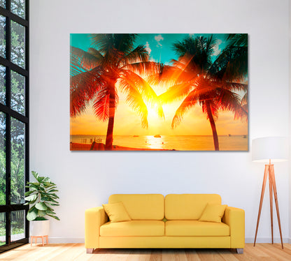 Coconut Palms Trees at Sunset Mexico Canvas Print ArtLexy 1 Panel 24"x16" inches 