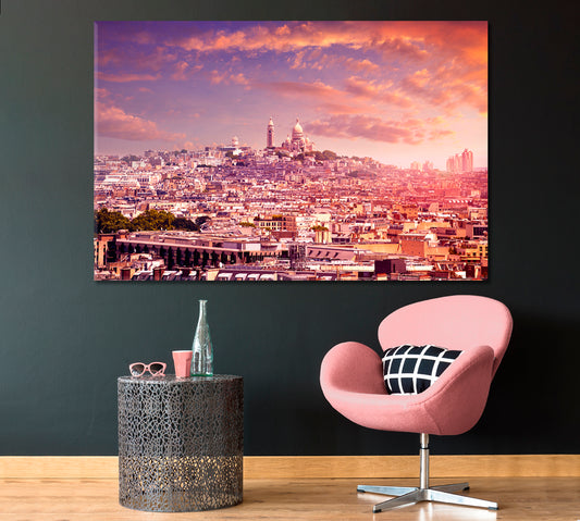 Paris Skyline and Sacre Coeur Basilica France Canvas Print ArtLexy 1 Panel 24"x16" inches 