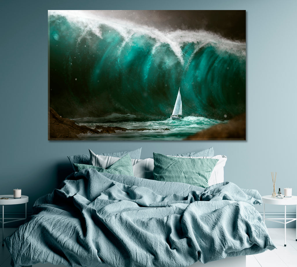 Sailboat in Stormy Sea Canvas Print ArtLexy 1 Panel 24"x16" inches 
