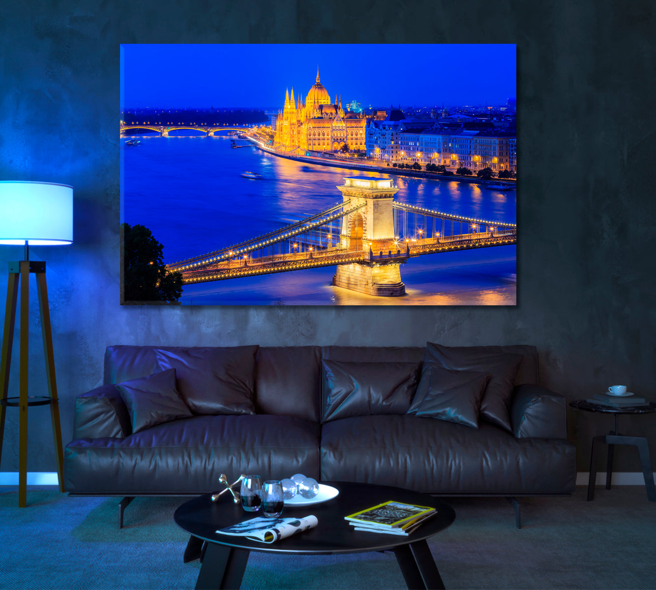 Budapest with Chain Bridge and the Parliament at Night Canvas Print ArtLexy   