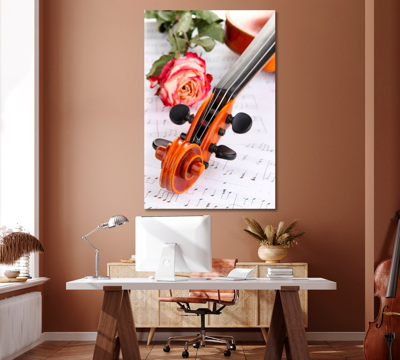 Violin with Dry Rose on Notes Canvas Print ArtLexy   