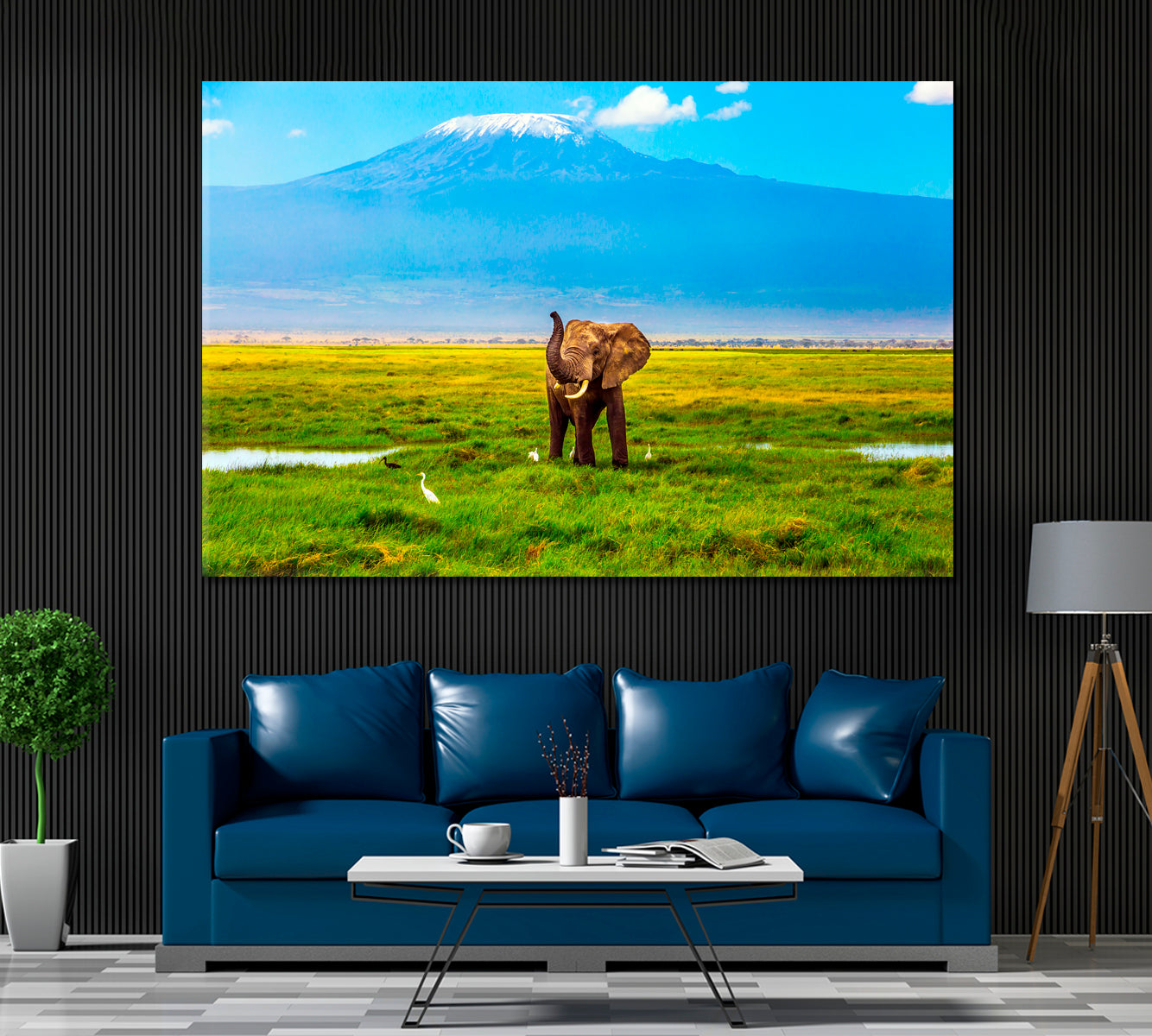 African Elephant and Mount Kilimanjaro Kenya Canvas Print ArtLexy 1 Panel 24"x16" inches 