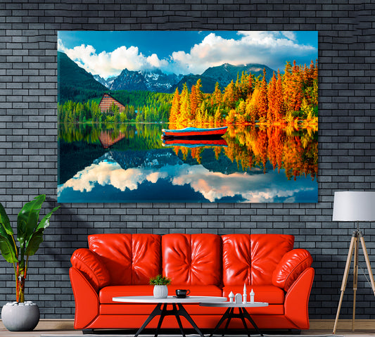 Mountain Lake Strbske Pleso in Autumn Slovakia Canvas Print ArtLexy 1 Panel 24"x16" inches 