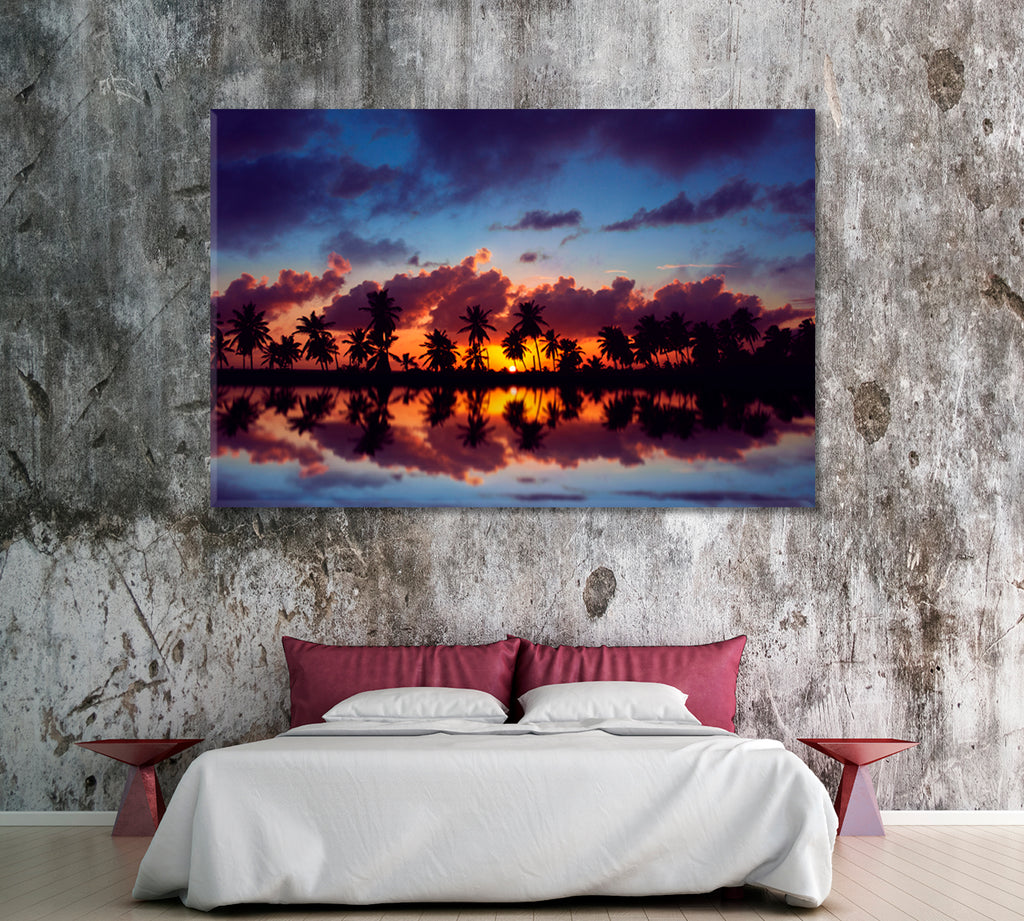 Palm Trees Silhouette at Sunset Canvas Print ArtLexy 1 Panel 24"x16" inches 