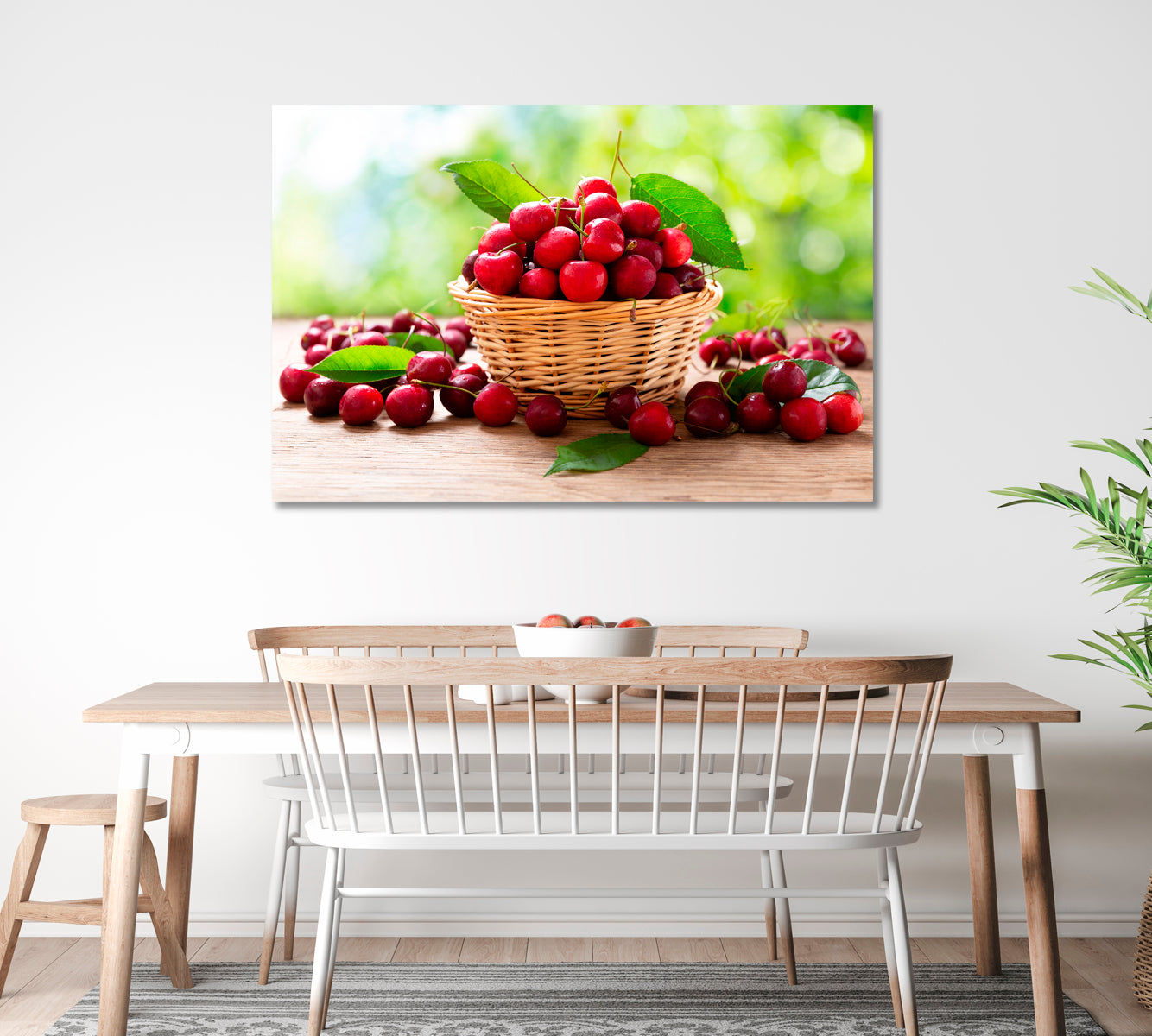 Fresh Ripe Cherries in Basket Canvas Print ArtLexy   