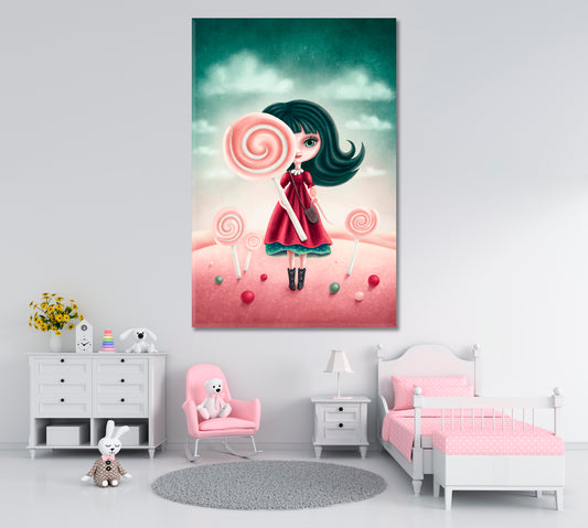 Little Girl with Lollipop Canvas Print ArtLexy 1 Panel 16"x24" inches 