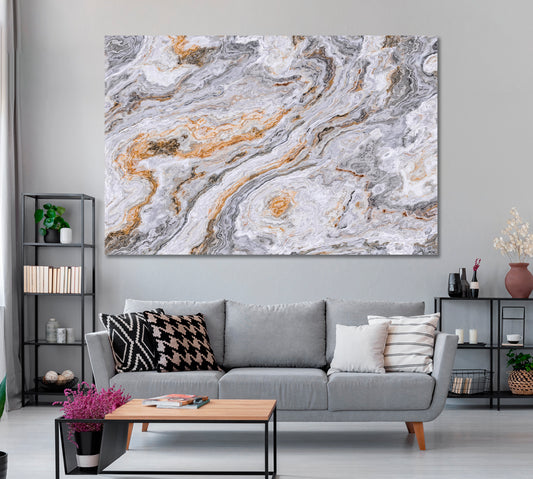 Curly Grey and Golden Marble Canvas Print ArtLexy 1 Panel 24"x16" inches 