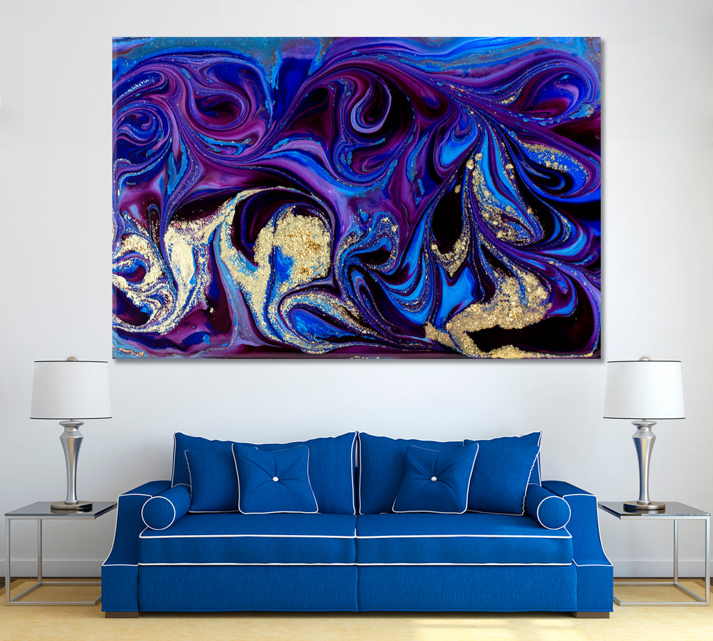 Abstract Blue Marble Swirl Canvas Print ArtLexy 1 Panel 24"x16" inches 