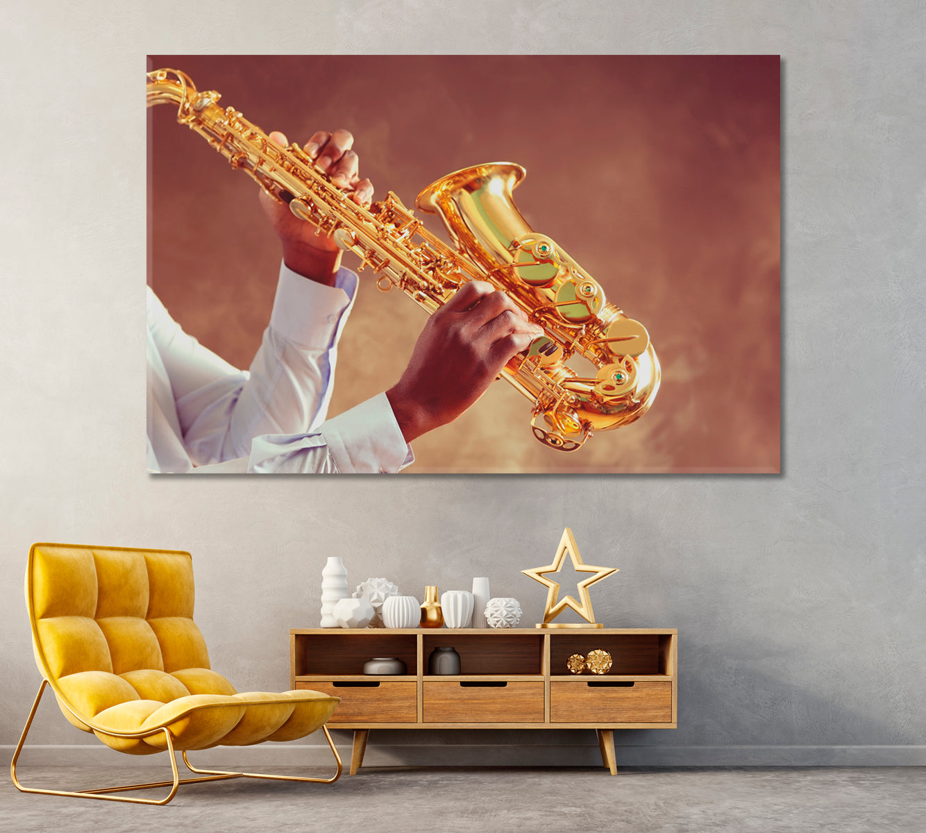 African American Jazz Musician Playing Saxophone Canvas Print ArtLexy 1 Panel 24"x16" inches 