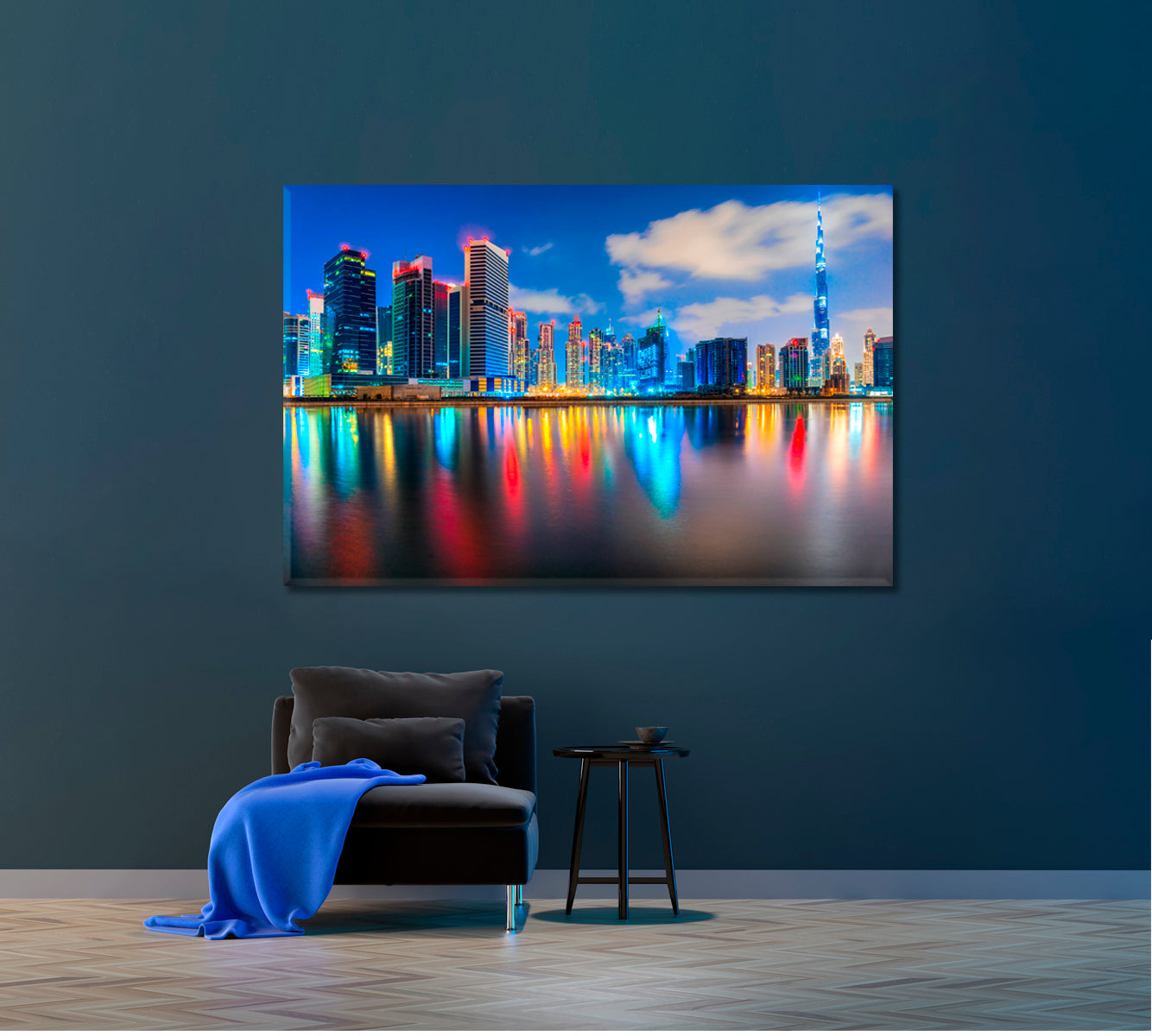 Dubai City Lights at Dusk Canvas Print ArtLexy 1 Panel 24"x16" inches 