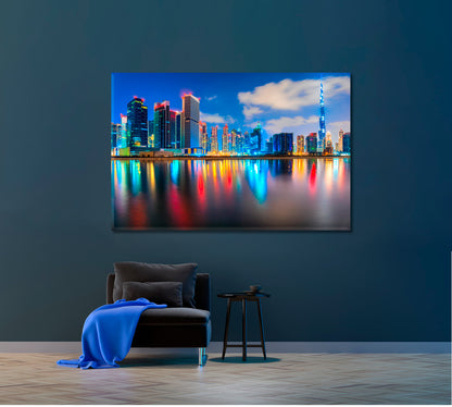 Dubai City Lights at Dusk Canvas Print ArtLexy 1 Panel 24"x16" inches 