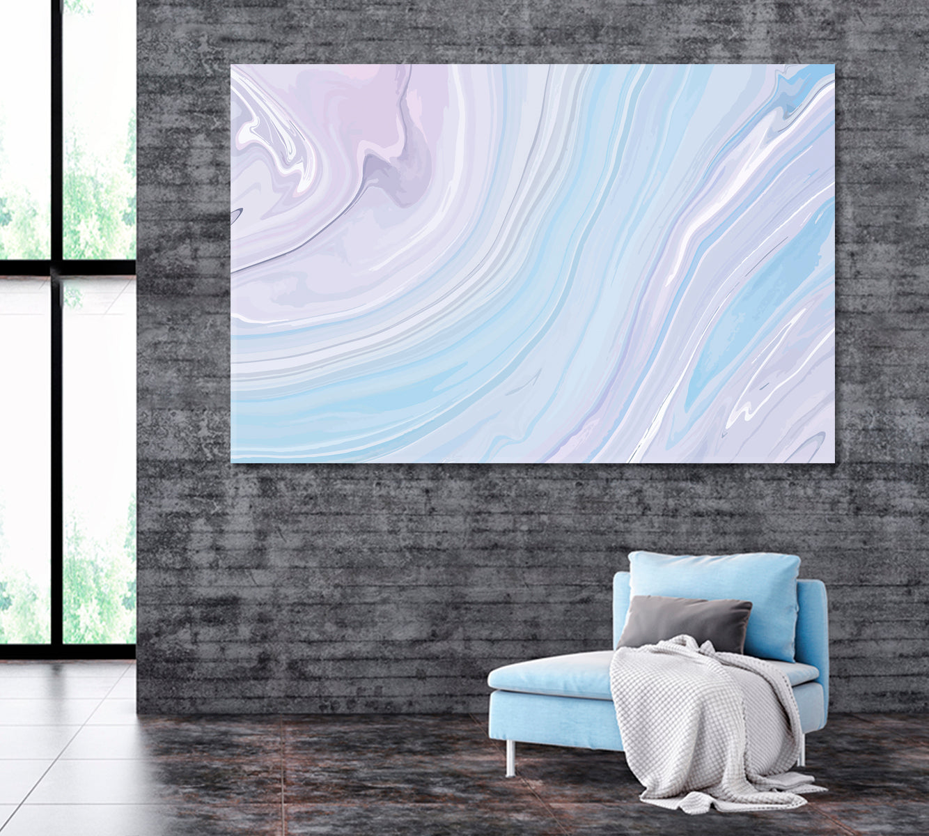 Pastel Blue and Pink Waves and Swirls Canvas Print ArtLexy 1 Panel 24"x16" inches 
