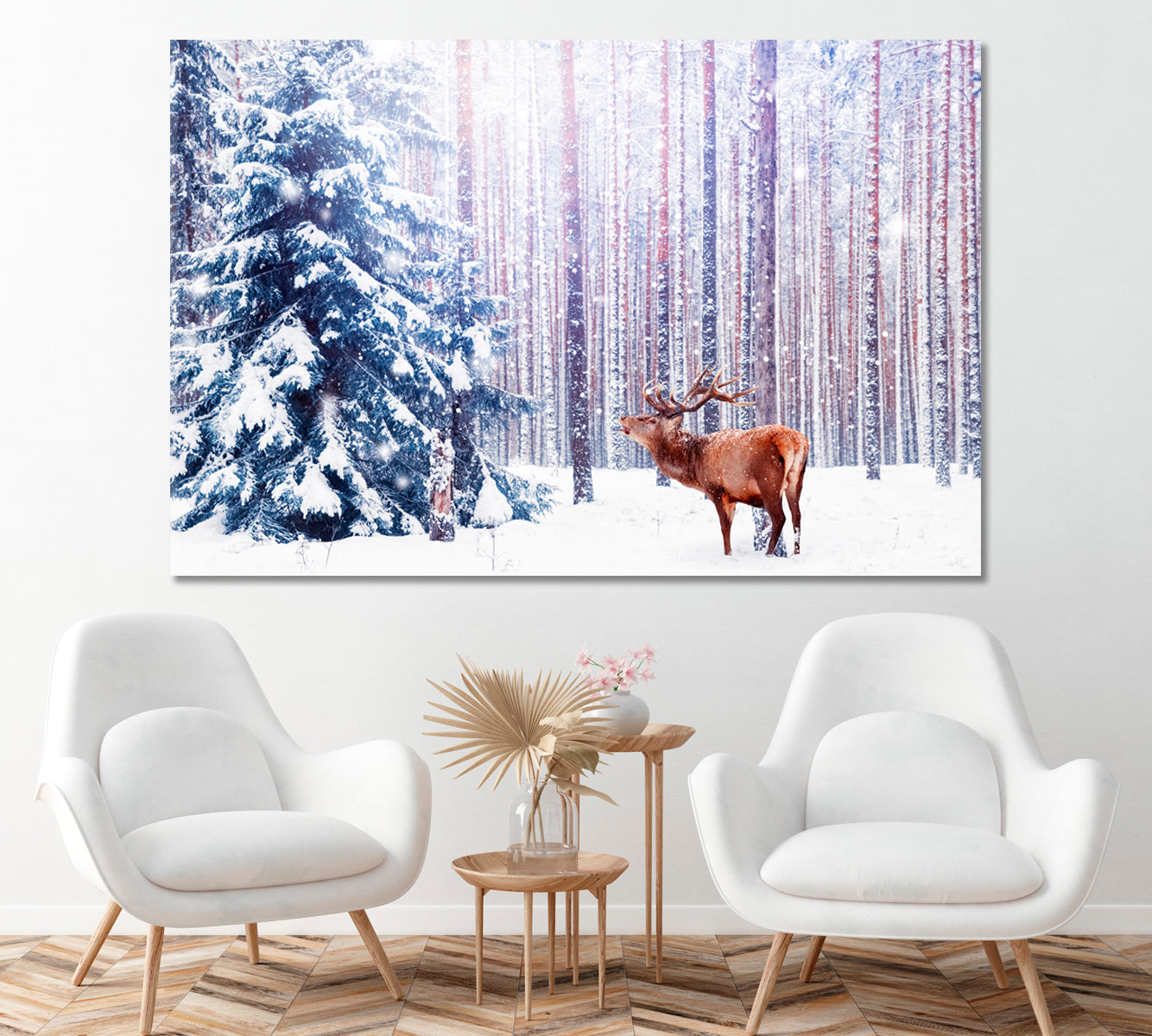 Noble Deer in Winter Forest Canvas Print ArtLexy 1 Panel 24"x16" inches 