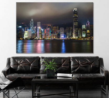 Hong Kong Victoria Harbour at Night Canvas Print ArtLexy 1 Panel 24"x16" inches 